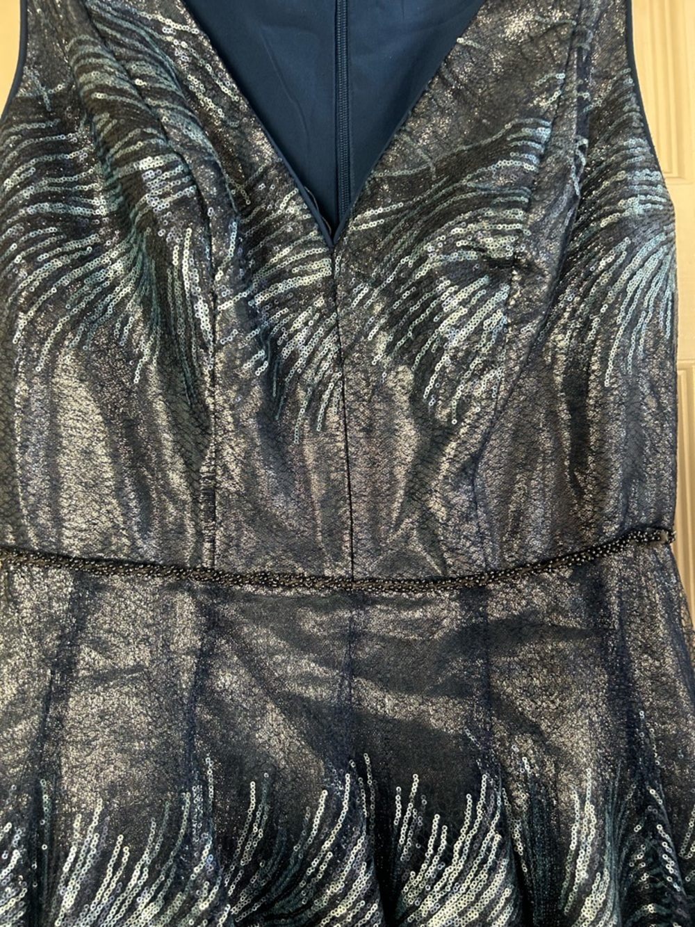 NWT: Rene Ruiz Collection | V-Neck Sequin Navy A-Line Evening Formal Dress - Picture 4 of 6